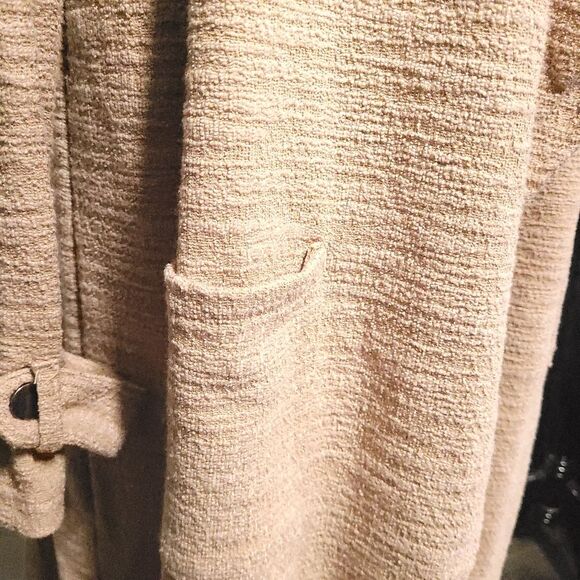 BB Dakota Revolution Drapey Boucle Trench Coat Tan Birch Womens Large - Picture 10 of 12